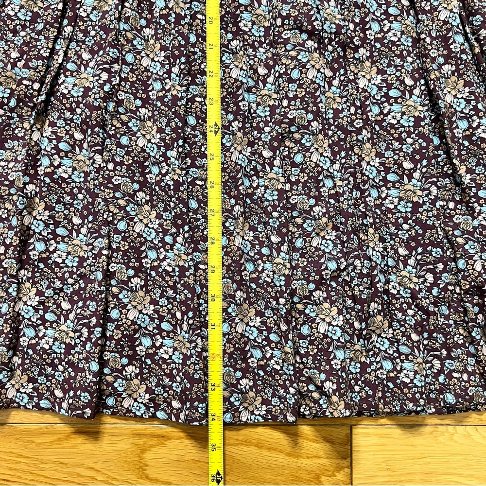 Juicy Couture Black Label Dark Purple Floral 100% Silk Pleated Dress Size Small - Picture 7 of 7